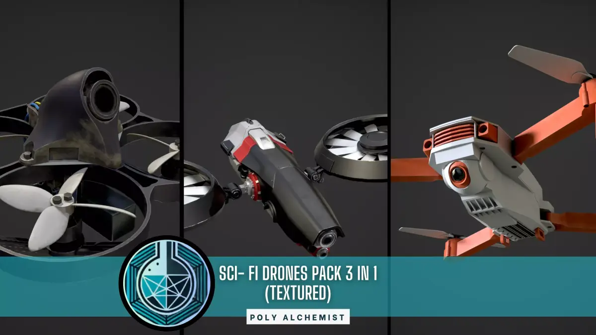 Sci- Fi Drones Pack 3 In 1  Low-poly 3D model