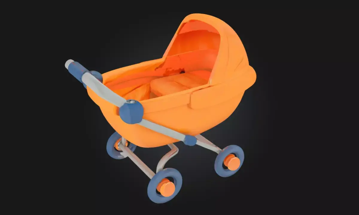 Orange Pram Icon  Whimsical Symbol of Care and Comfort 3D model