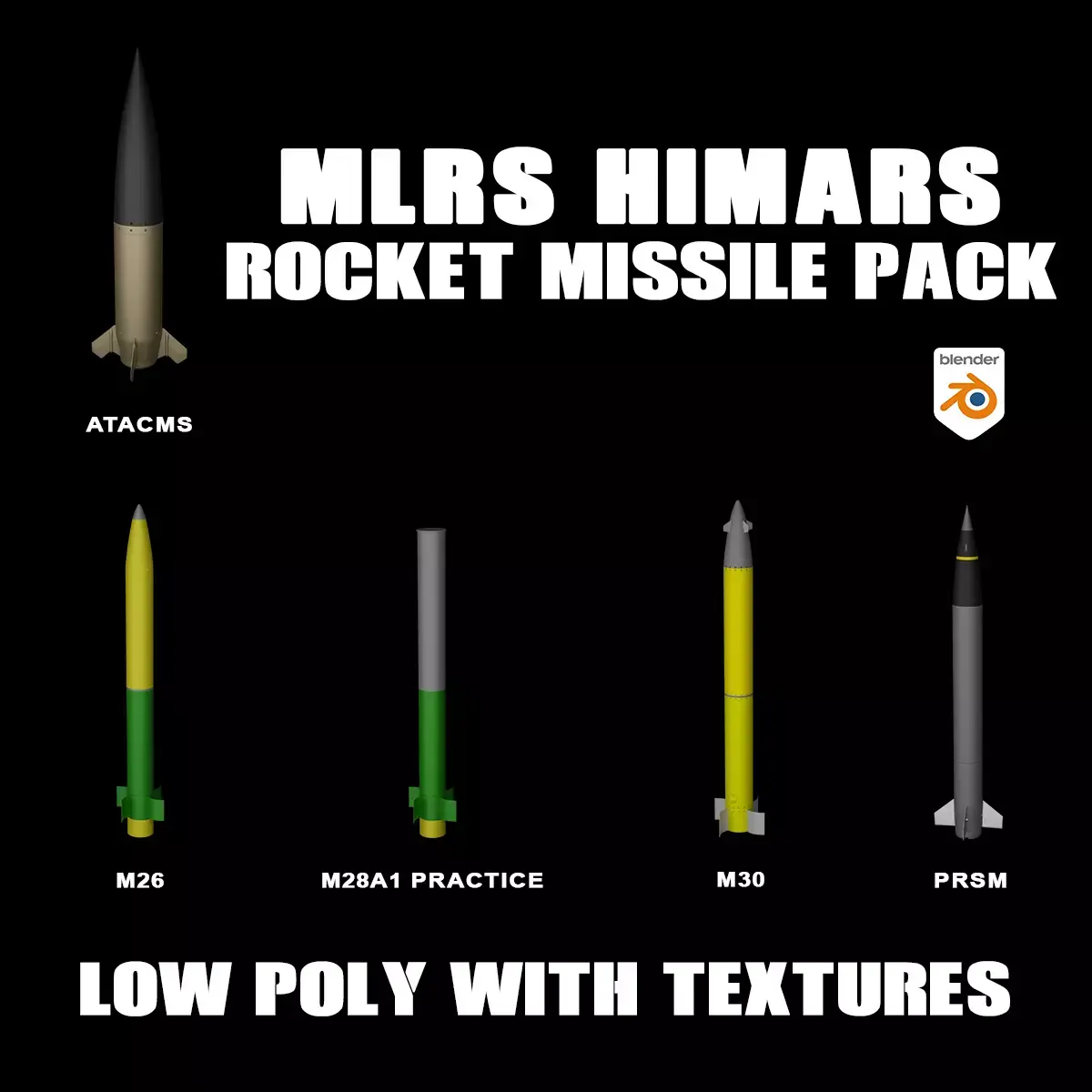 MLRS HIMARS Artillery Rockets And Missiles Pack Low-poly 3D model