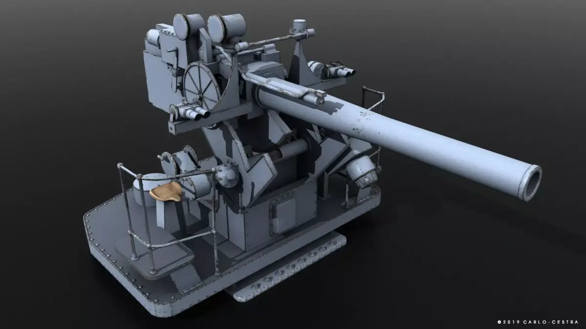 5-inch 25-caliber Mark 10 anti-aircraft gun Low-poly 3D model