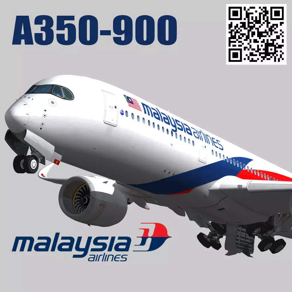 Airbus A350-900 XWB Malaysia Airlines livery 9M-MAB Low-poly 3D model