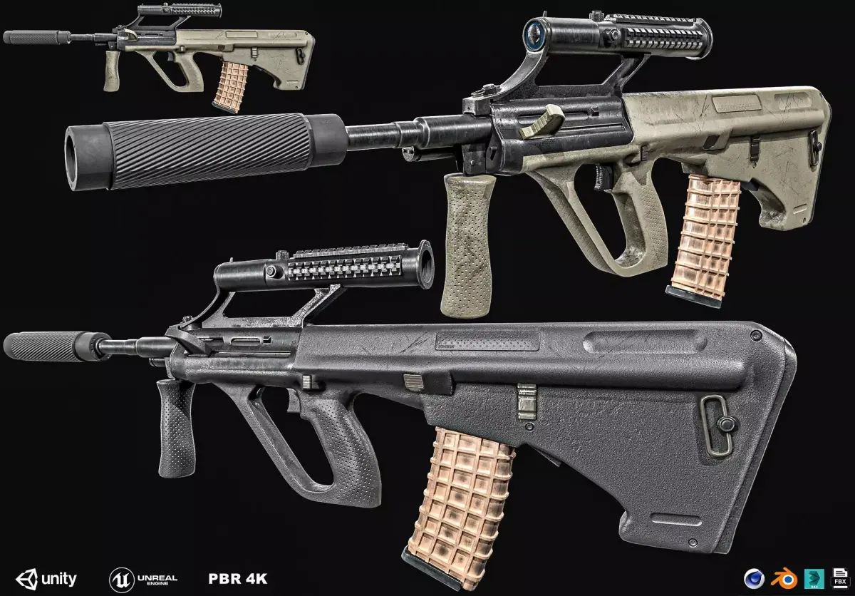 Steyr Aug   Assault Rifle   with Silencer Low-poly 3D model