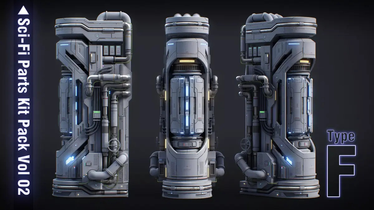 Sci-Fi Parts Kit Pack Vol 02 F-PBR Low-poly 3D model