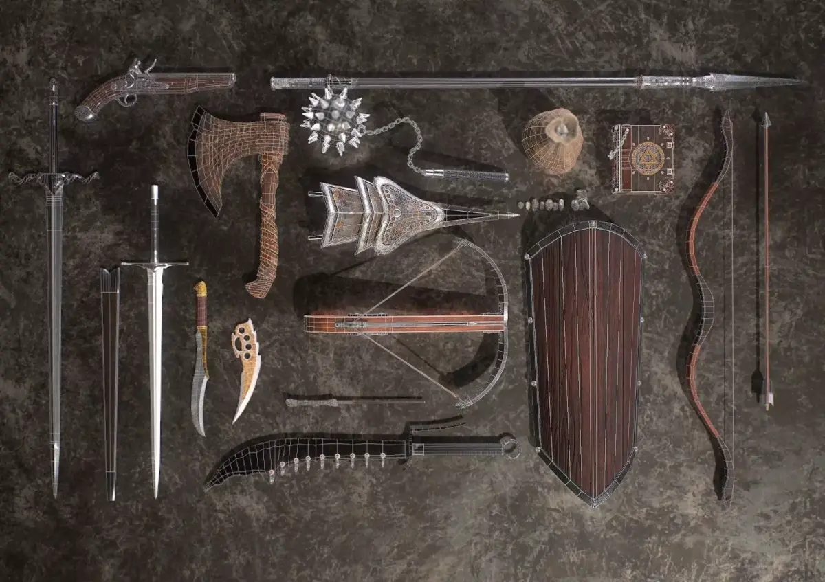 abandon medieval weapons and tools Free low-poly 3D model