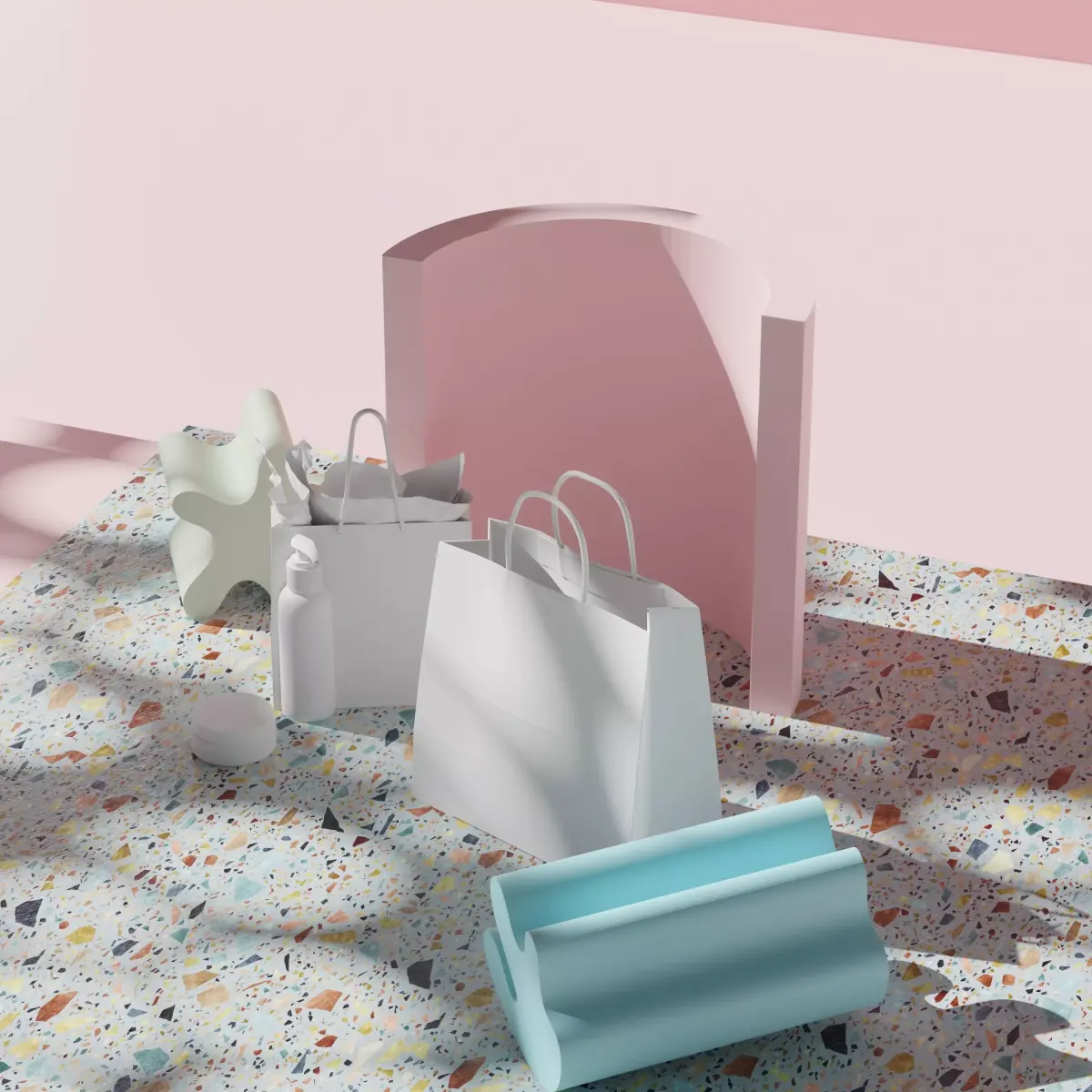 Commercial shopping bags mockup scene 3D model