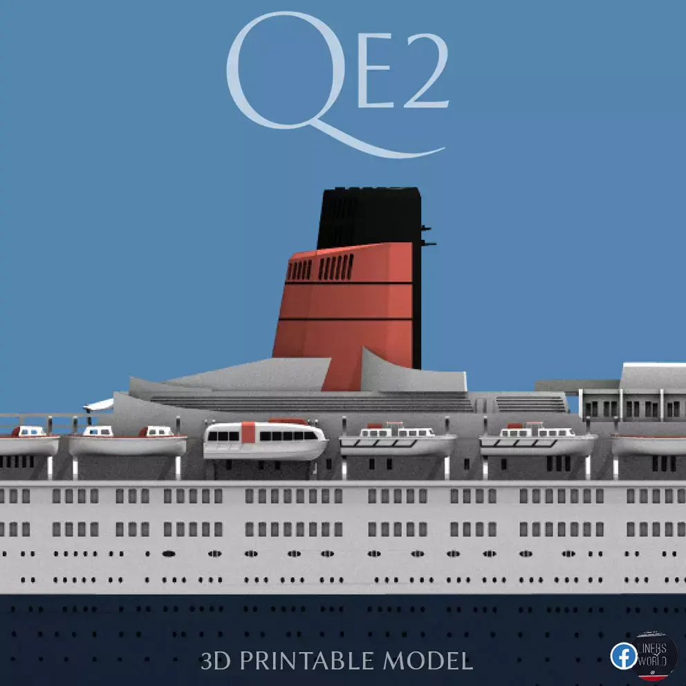 RMS Queen Elizabeth 2 QE2 ocean liner 3D print model as of 2008 3D print model