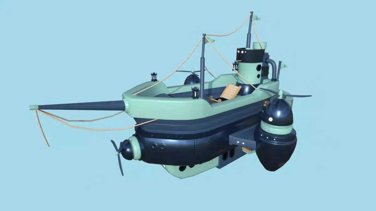 Cartoon Airship 09 - Blue Camouflage - Low Poly Ship Low-poly 3D model