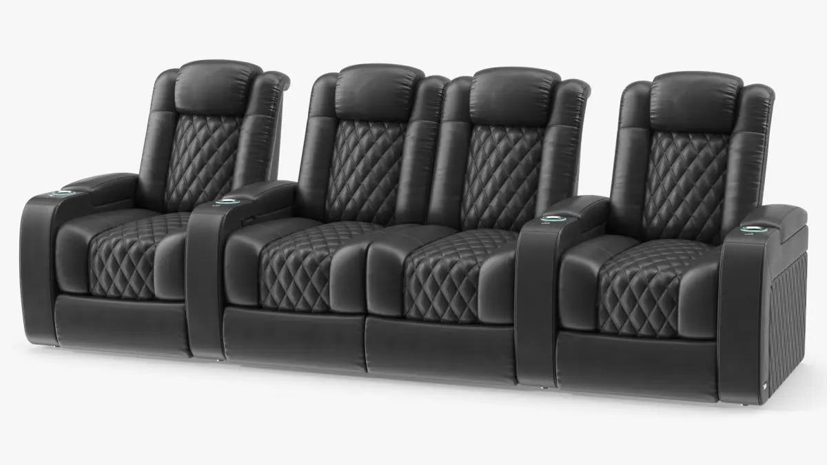 Home Theater Seating Row of 4 Pieces Black 3D model