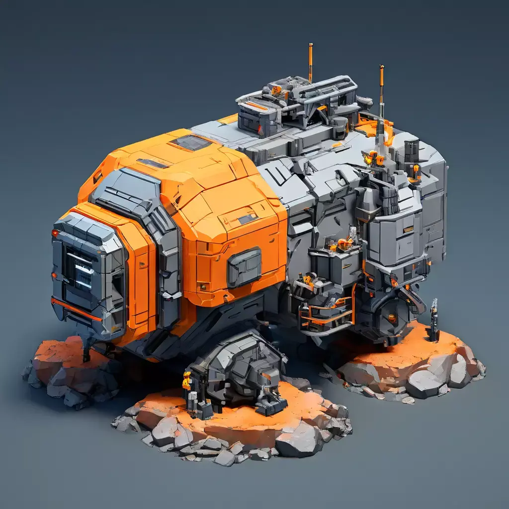 SciFi Mining Vehicle with Terrain Low-poly 3D model