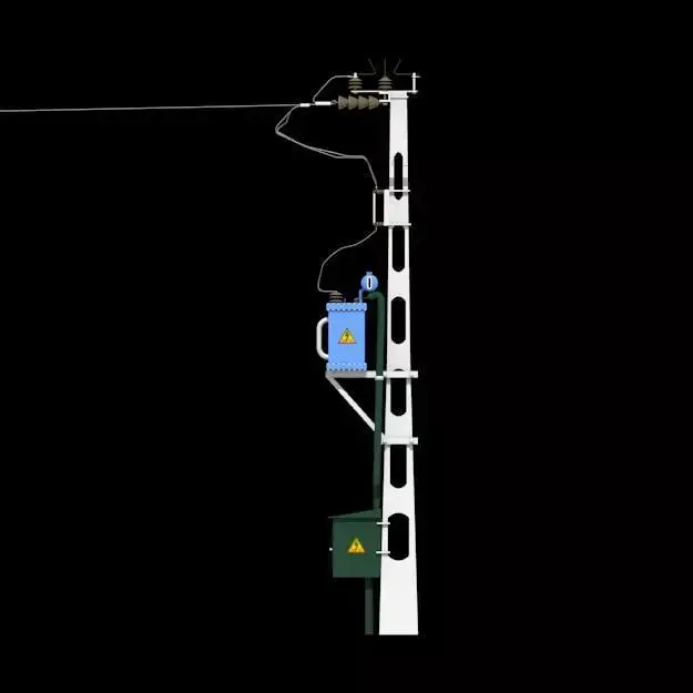 Voltage transformer on pole 3D model