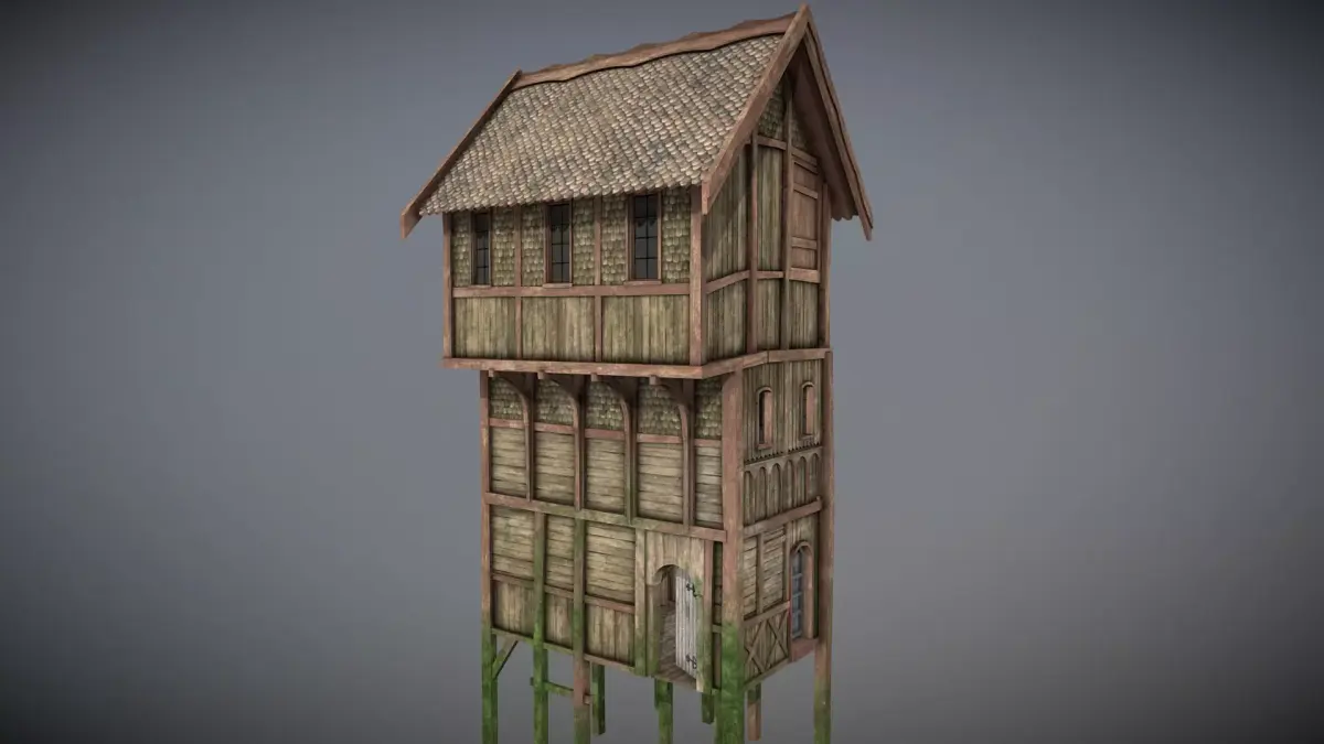 Medieval Lake Village - House 9 with interiors Low-poly 3D model