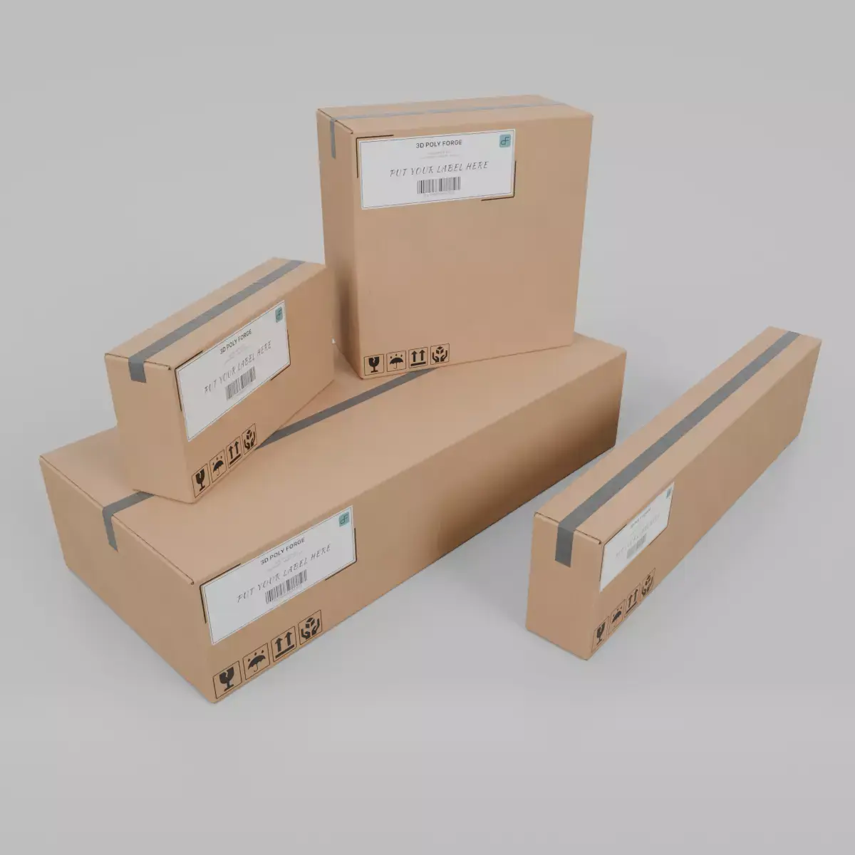 Retail Packaging Cardboard Boxes - Rigged and Customizable Set