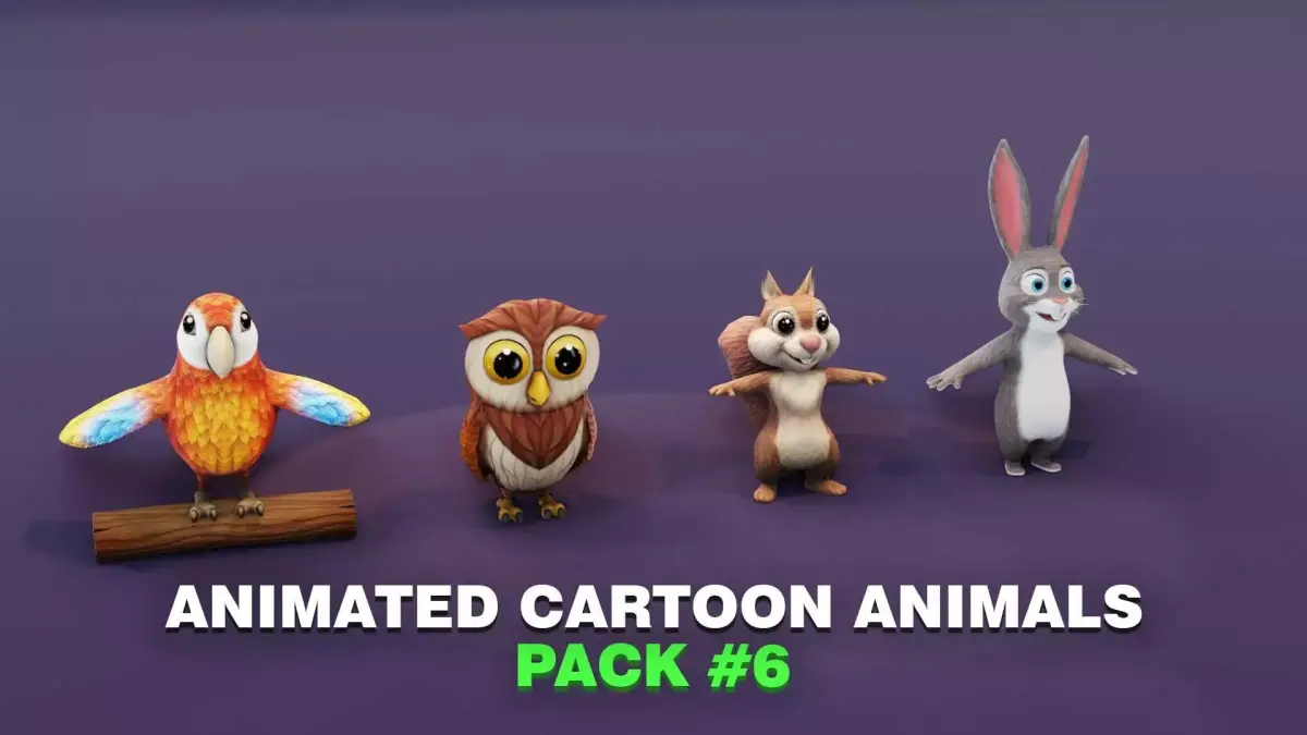 Ara Parrot Owl Squirrel Rabbit Pack 3D Model Low-poly 3D model
