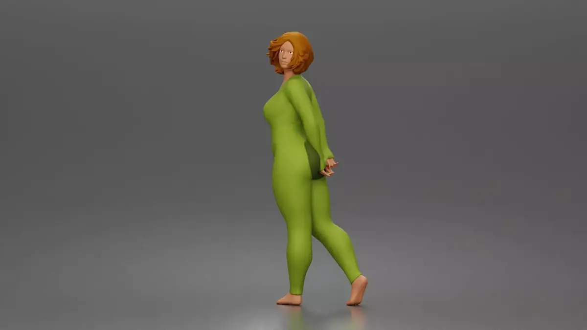 Woman walks away glancing back wearing romper pajama 3D print model