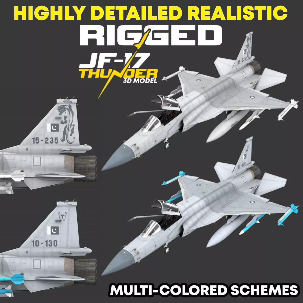 JF-17 Thunder Pakistan 2x Color Schemes Rigged Low-poly 3D model