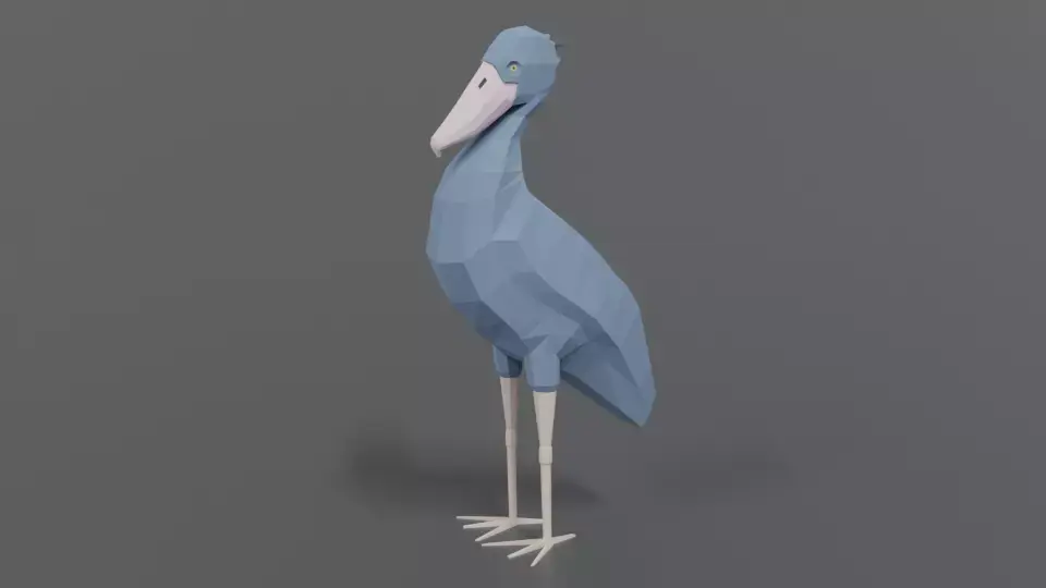 Low Poly Cartoon Shoebill Stork Low-poly 3D model