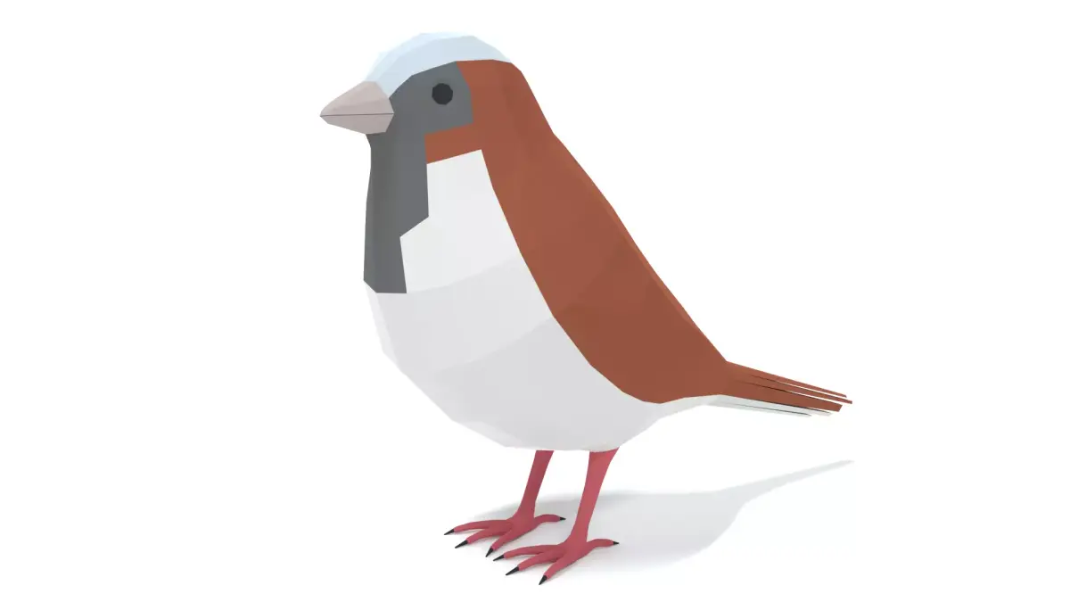 Low Poly Cartoon Sparrow Low-poly 3D model