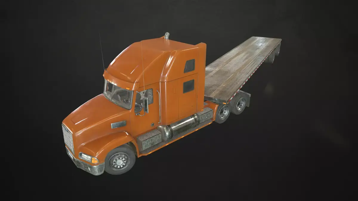 Semi Truck Flatbed Trailer Low-poly 3D model