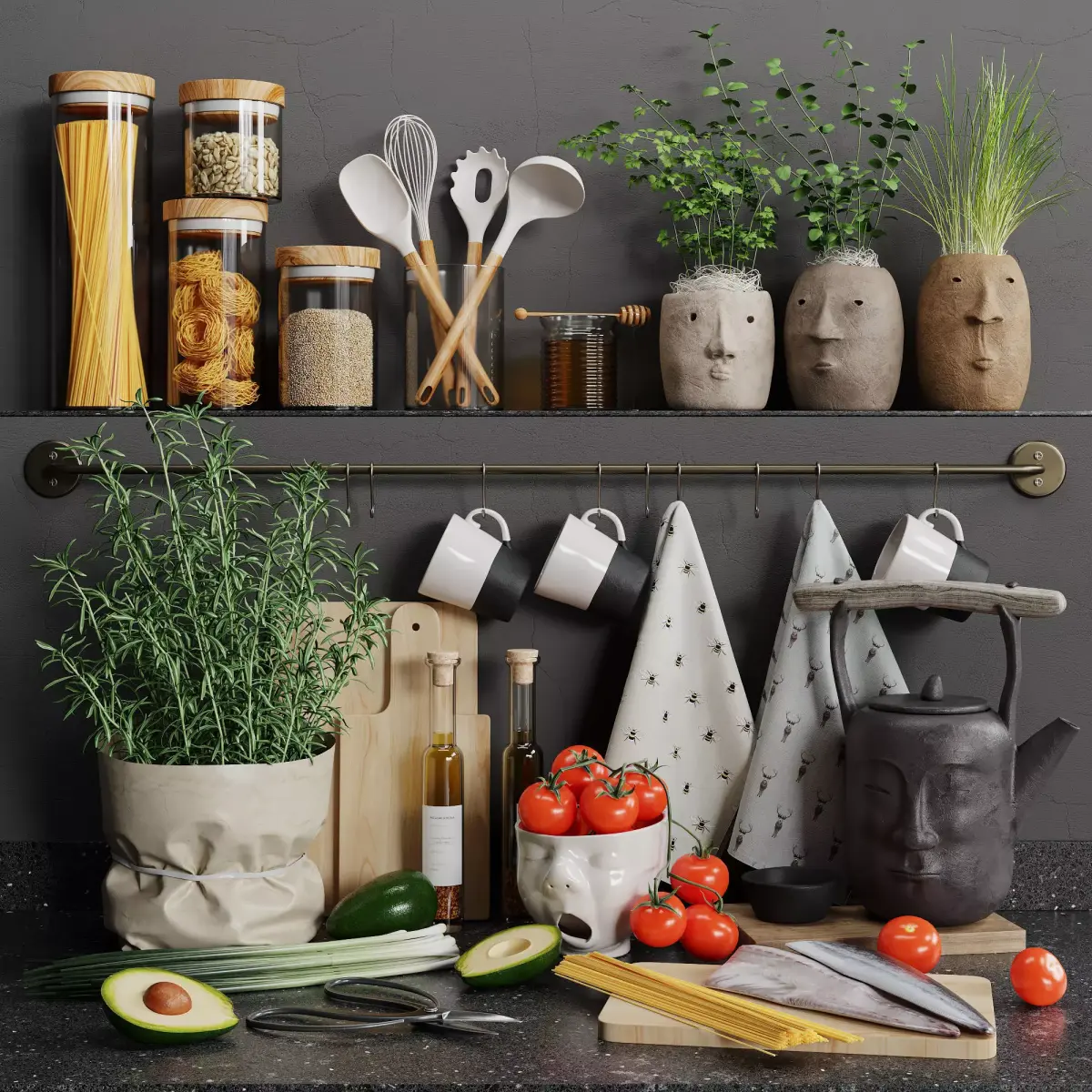 Decorative kitchen set 02 by Systemh11 Low-poly 3D model
