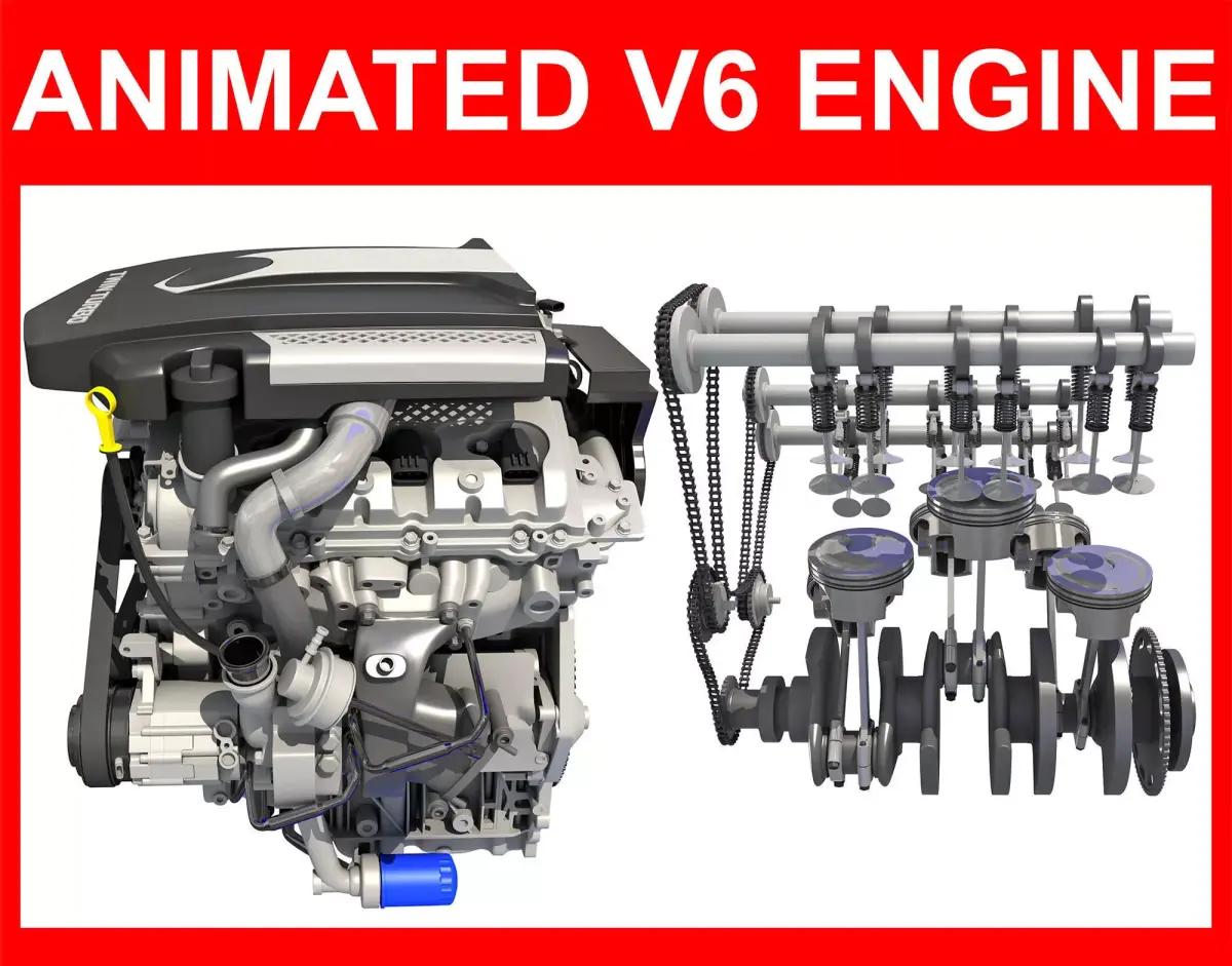 Animated V6 Engine 3D model