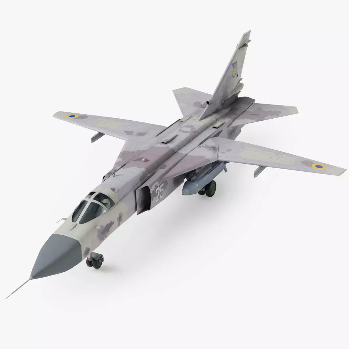 Ukrainian Sukhoi Su-24 Fencer with Storm Shadow cruise missile Low-poly 3D model