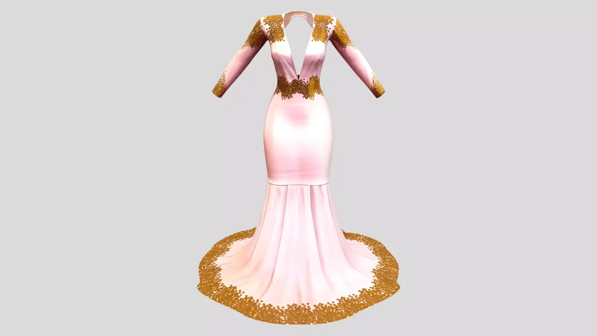 Gold Sequins Decorated Long Mermaid Evening Gown Dress Low-poly 3D model