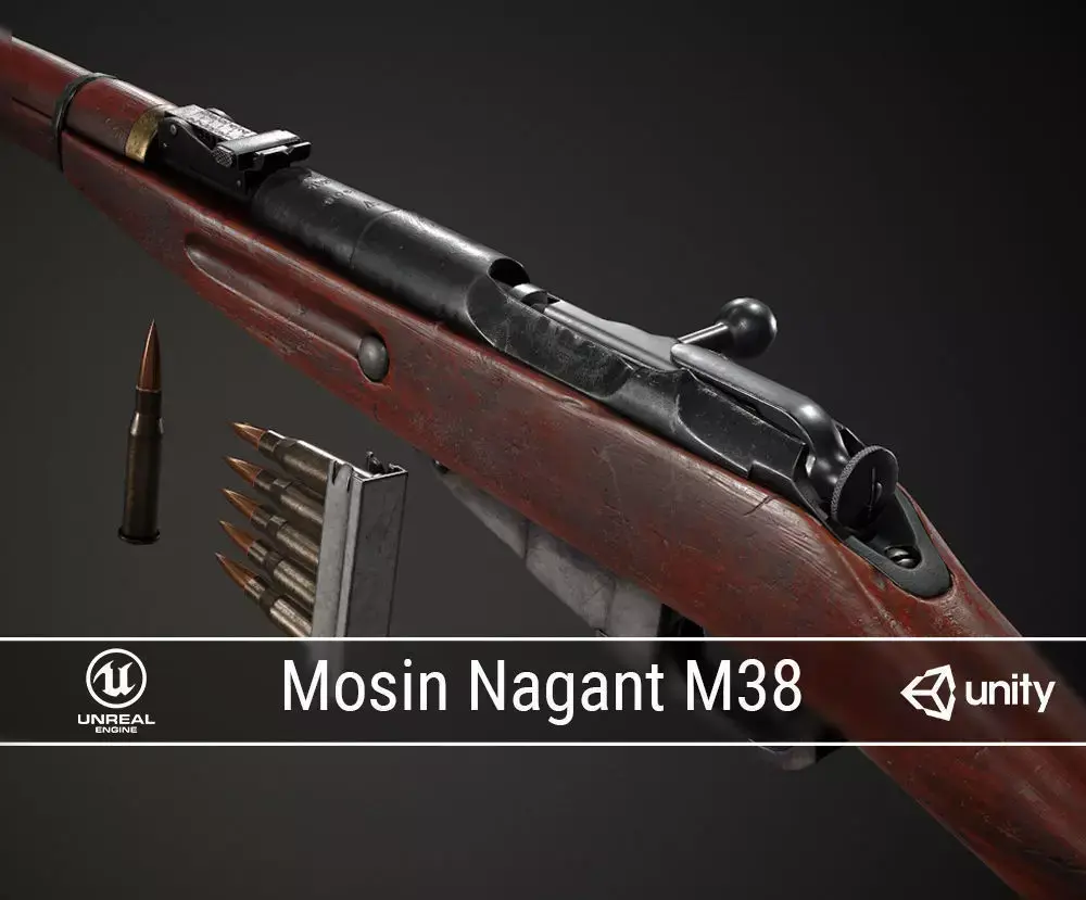 PBR Soviet Mosin Nagant M38 Low-poly 3D model