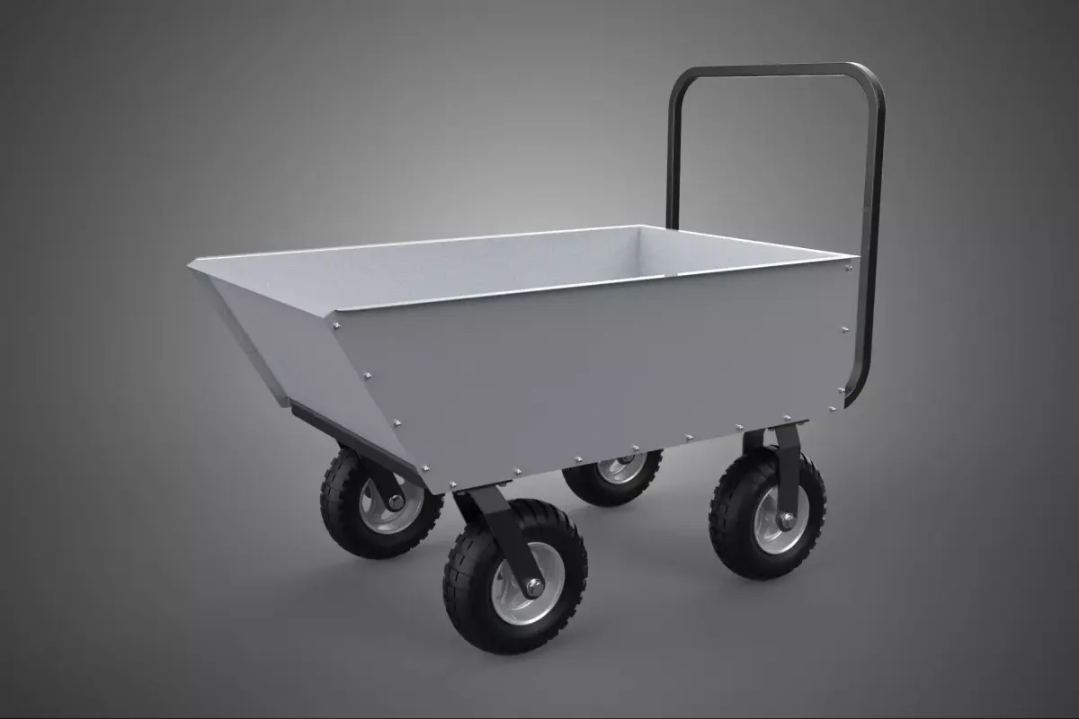 FOUR WHEEL PUSH CART STEEL TUB GARDEN WAGON TROLLEY WHEELBARROW 3D model