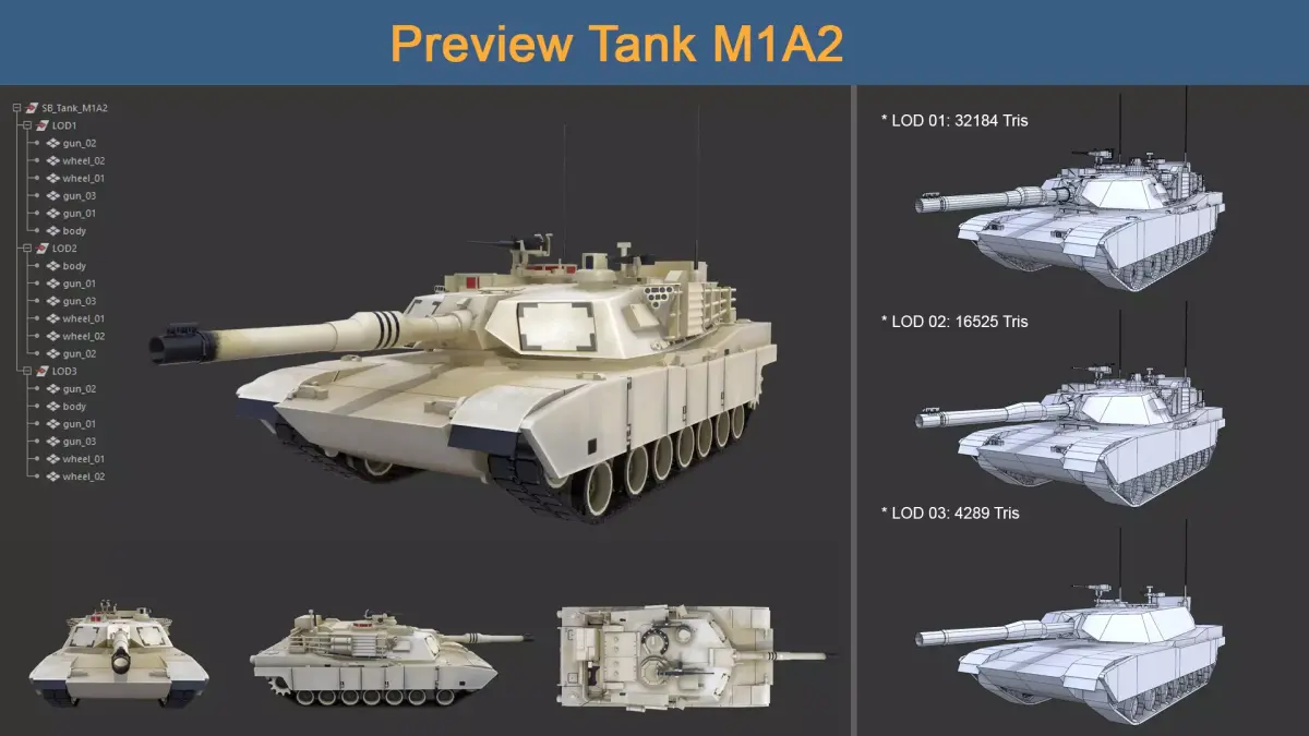 Asset - Army - Tank - M1A2 Low-poly 3D model