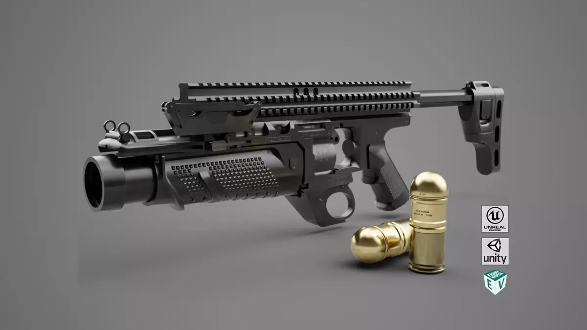 Grenade Launcher 05 Black All PBR Unity UE Textures Low-poly 3D model