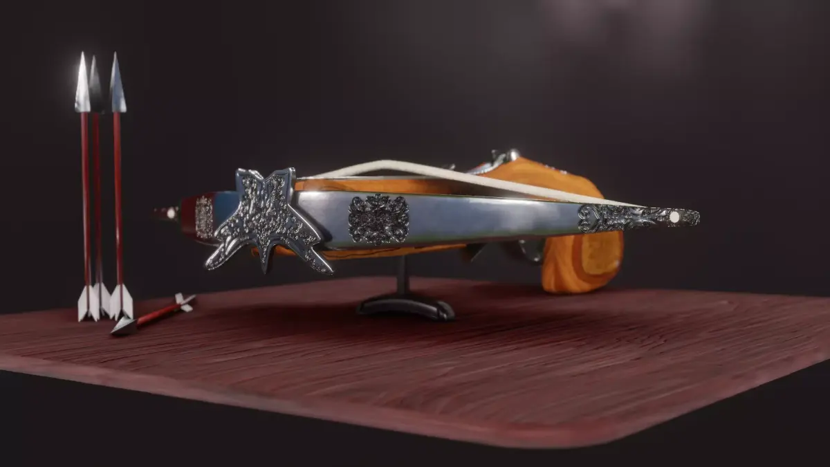 Well Designed Crossbow with hand-painted patterns PBR game ready Low-poly 3D model