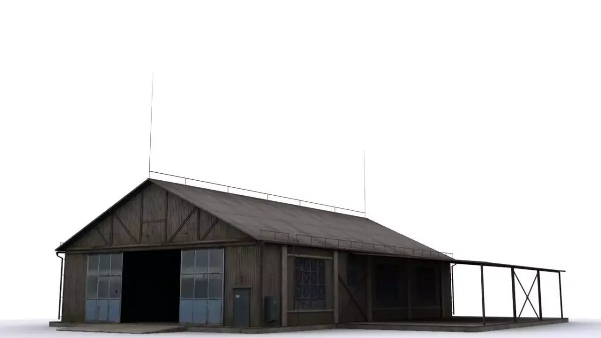 Hangar wooden building with roof Low-poly 3D model