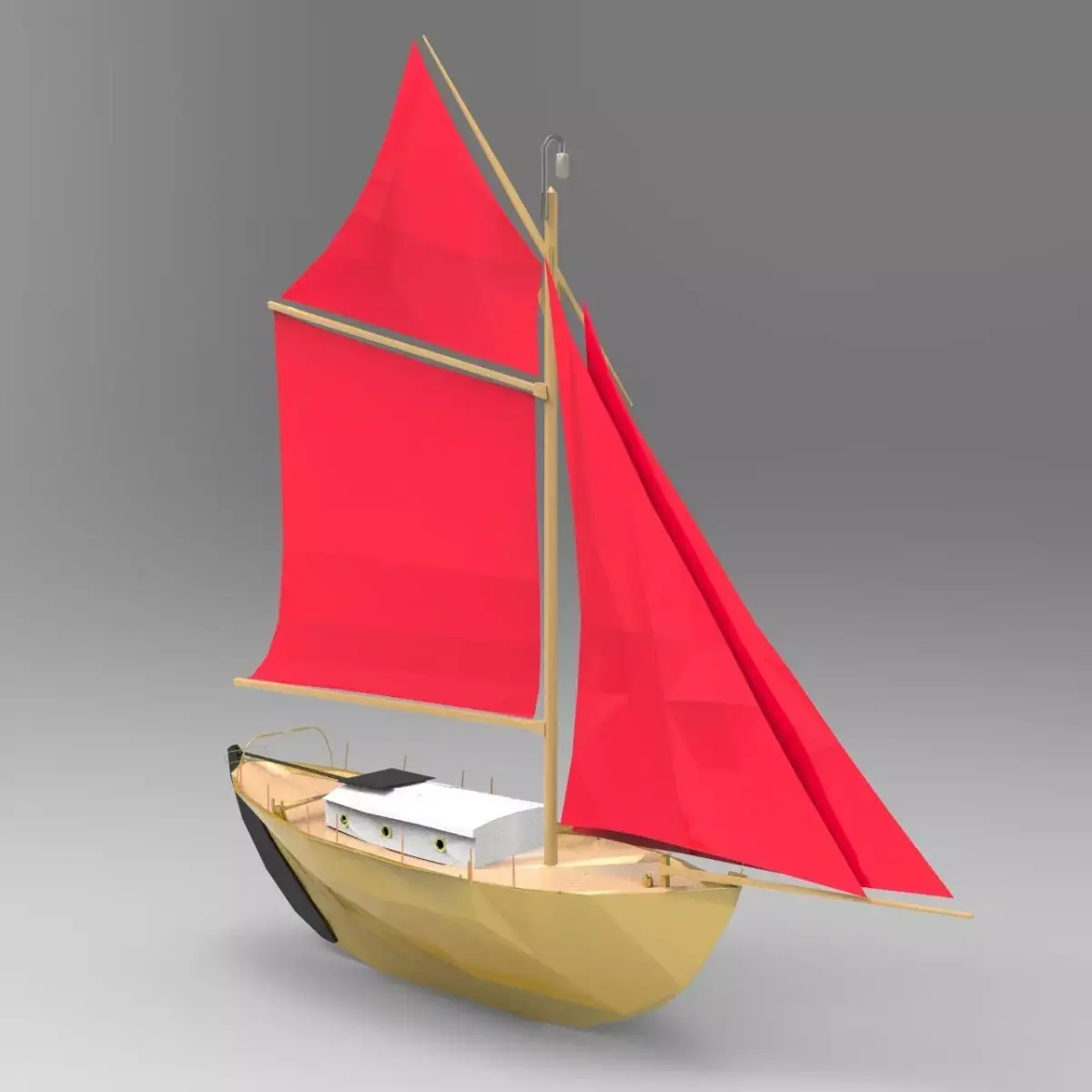 Flagship wooden sailboat with sails 3D model