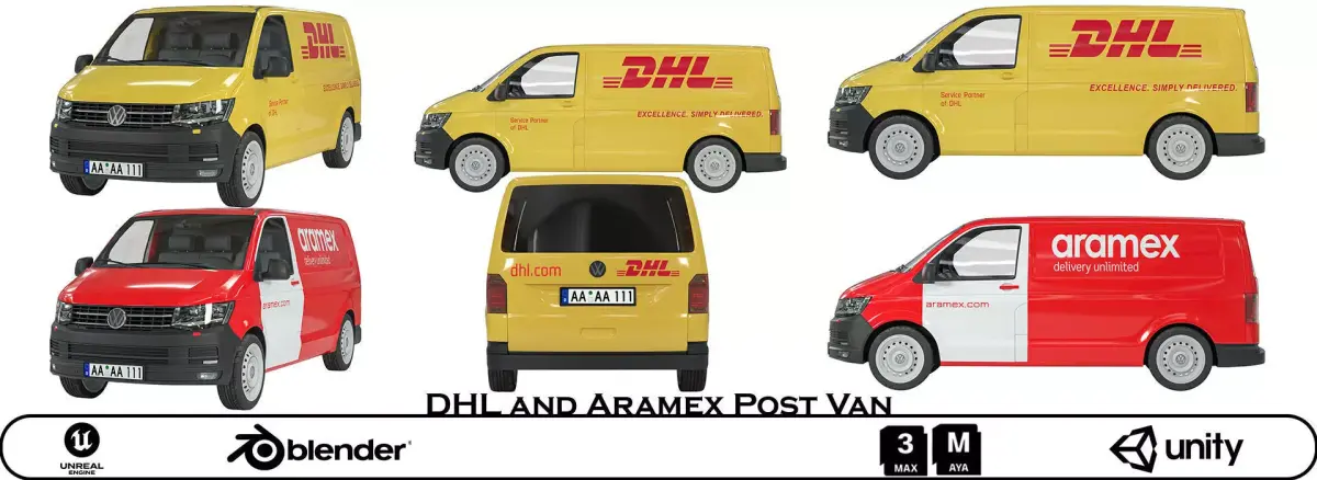 Volkswagen - Delivery Van 3D Model - for DHL - Aramex  Low-poly 3D model