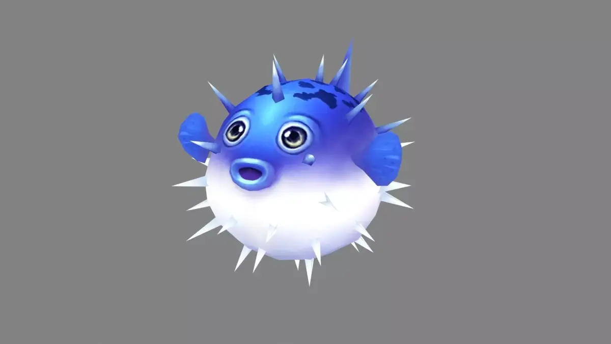 Cartoon blue pufferfish Low-poly 3D model