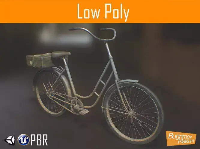 PBR Bicycle with suitcase Low-poly 3D model