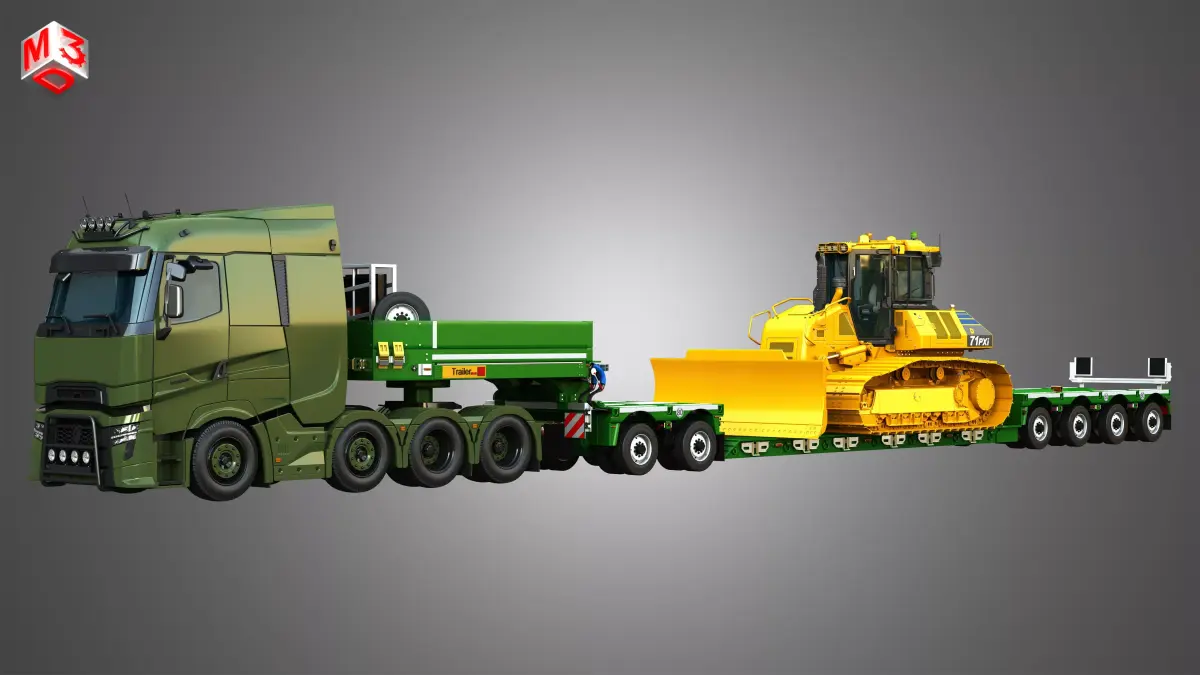 D71 PXi Dozer - Faymonville Trailer - T520 8X4 Heavy Truck  3D Model Pack