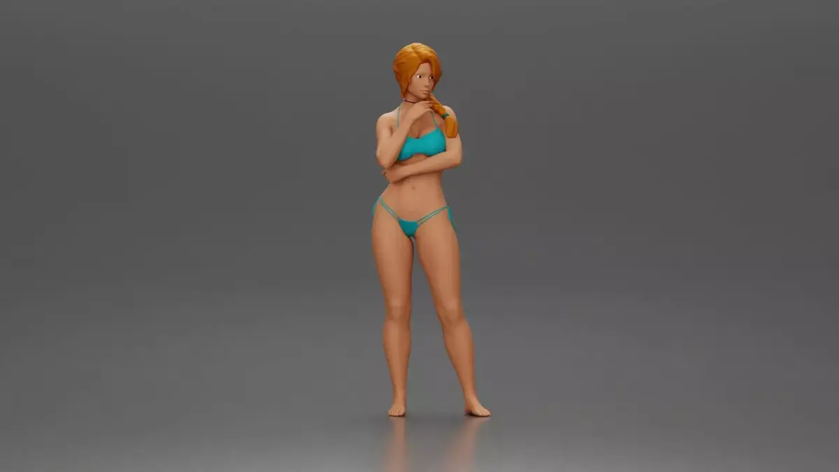 Woman in Posing Thoughtfully with Hand on Her Chin 3D print model