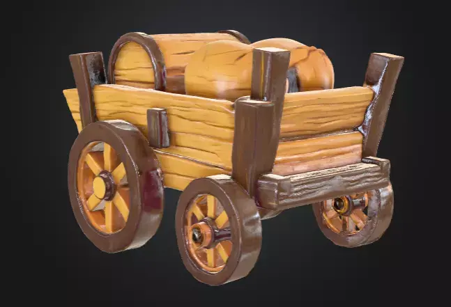 Low Poly Medieval Wooden Cart Stylized Fantasy Game Asset Low-poly 3D model