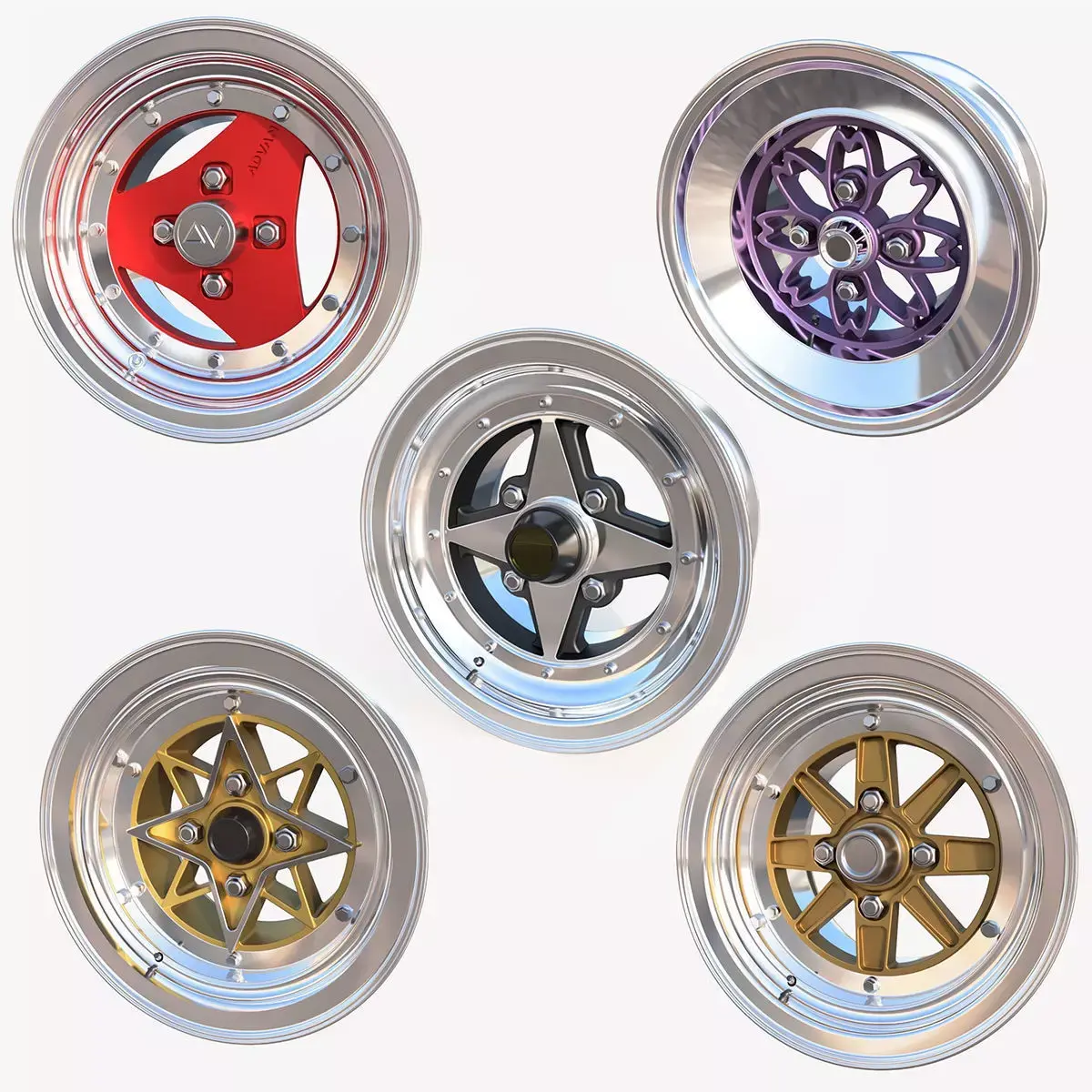 Japan oldschool rims collection 3D Model Pack purchase
