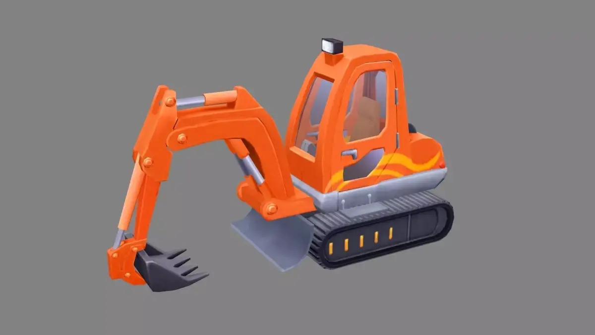 Cartoon excavator - Building construction vehicles Low-poly 3D model