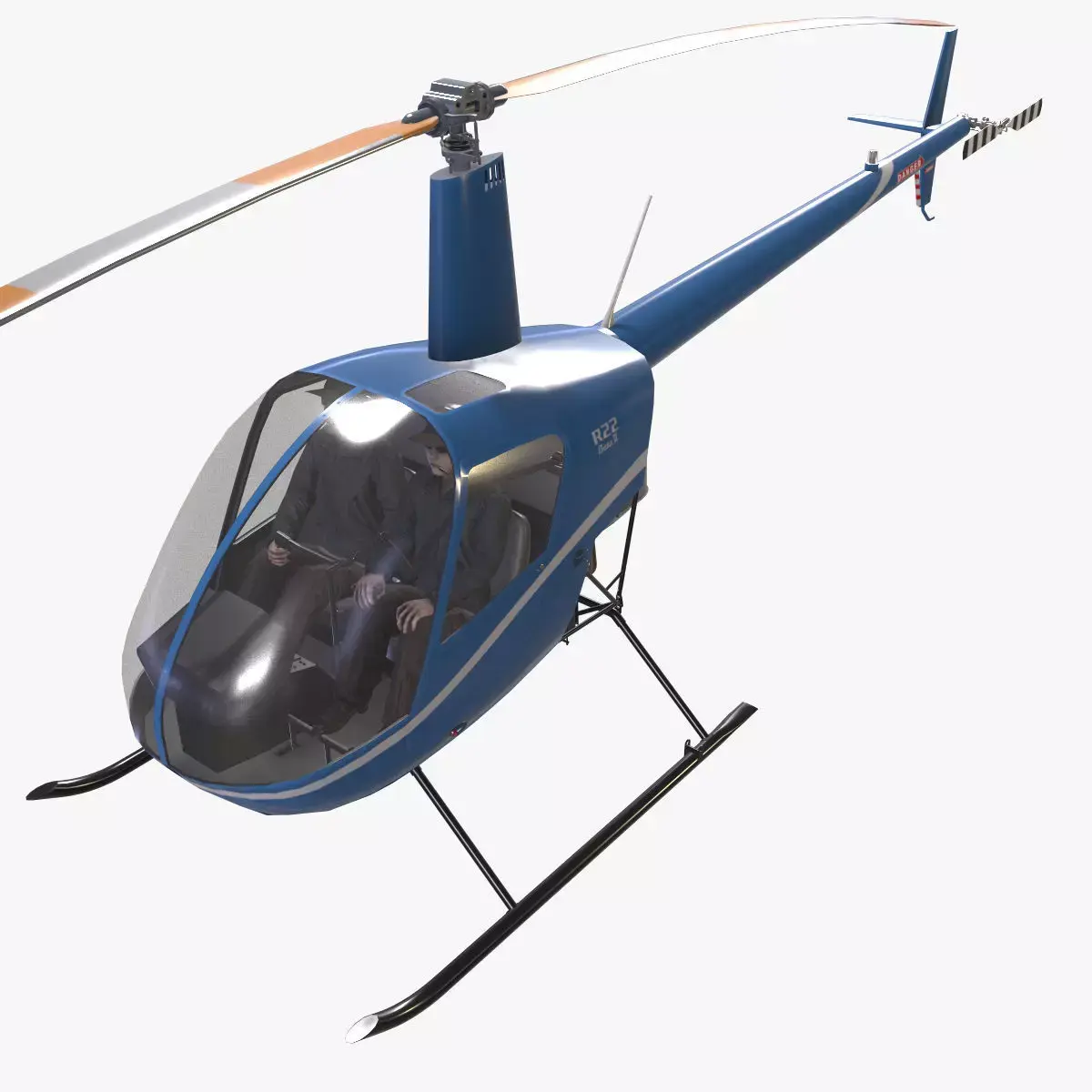 Robinson R22 Blue Basic Animation Low-poly 3D model