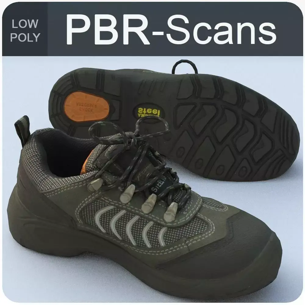 Sneaker Low Poly athletic shoe with orange laces Low-poly 3D model
