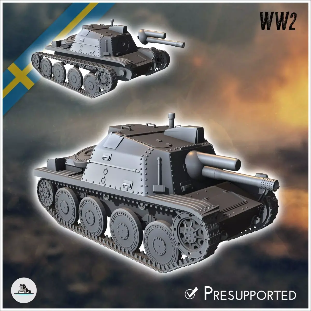 Stormartillerivagn Sav m43 Swedish assault gun - miniatures tabl 3D print model