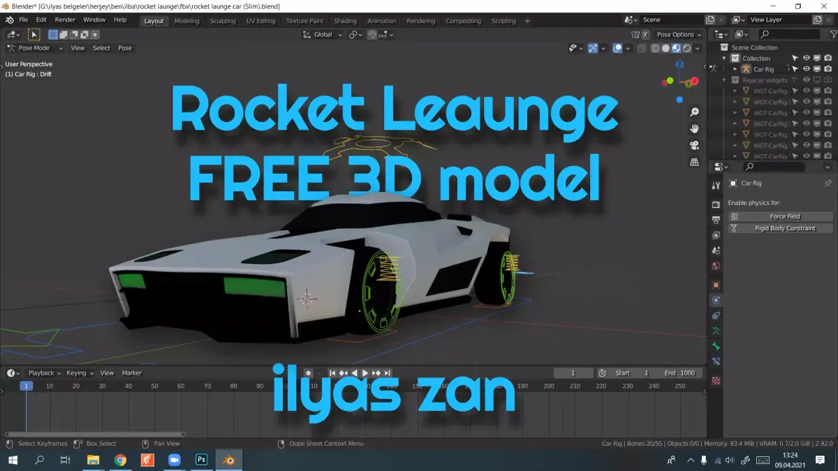 rocket league FREE 3D MODEL original Breakout Free low-poly 3D model