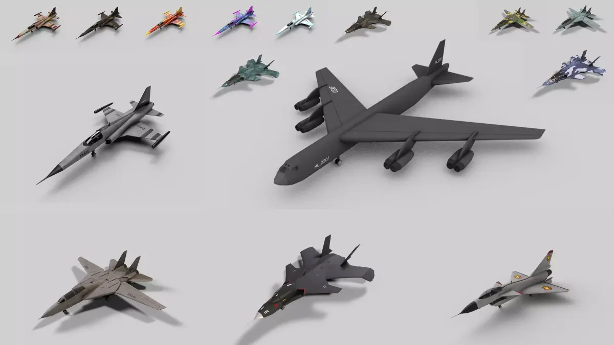 5in1 f14 f5 f313 j10 b52 aircraft low poly Low-poly 3D model