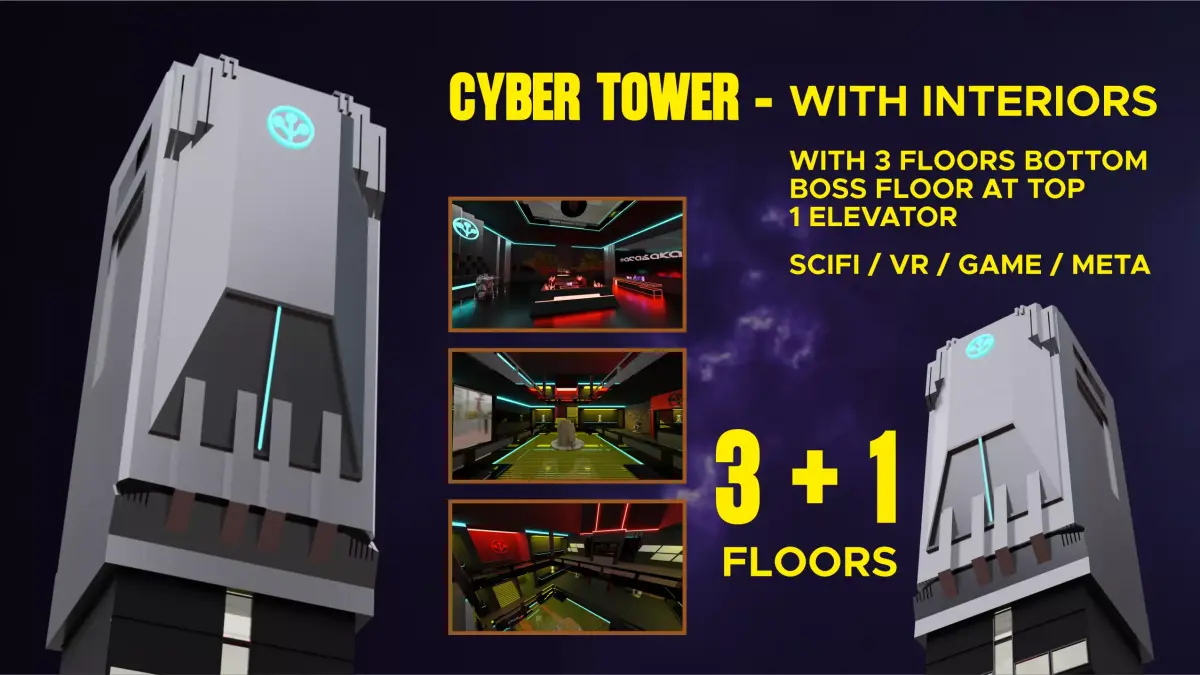 Cyber Tower full with interiors - VR world Low-poly 3D model Low-poly 3D model