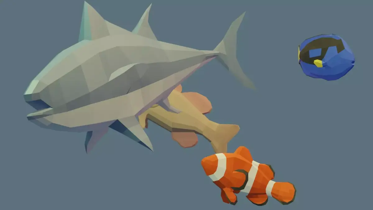Low Poly Fish and orange Free low-poly 3D model