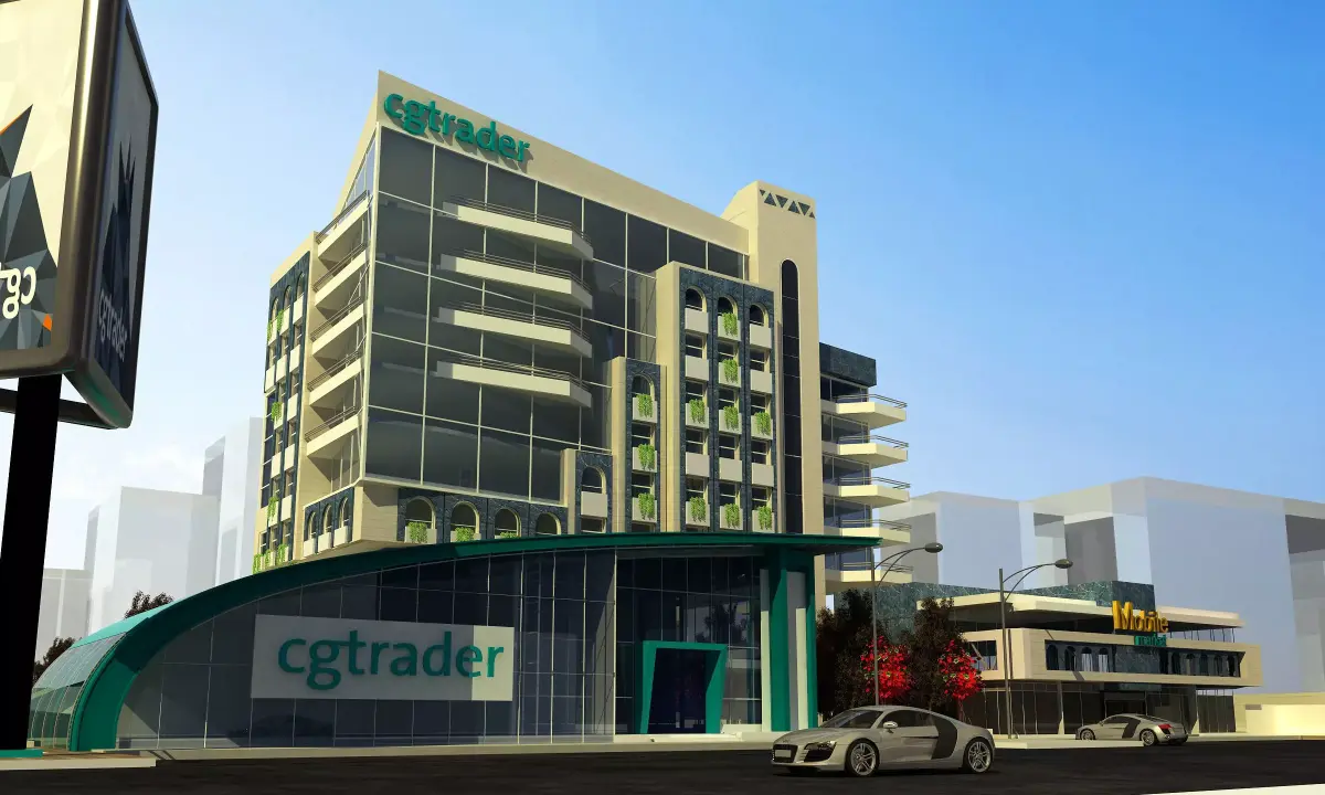 office building exterior with customer hall 3D model