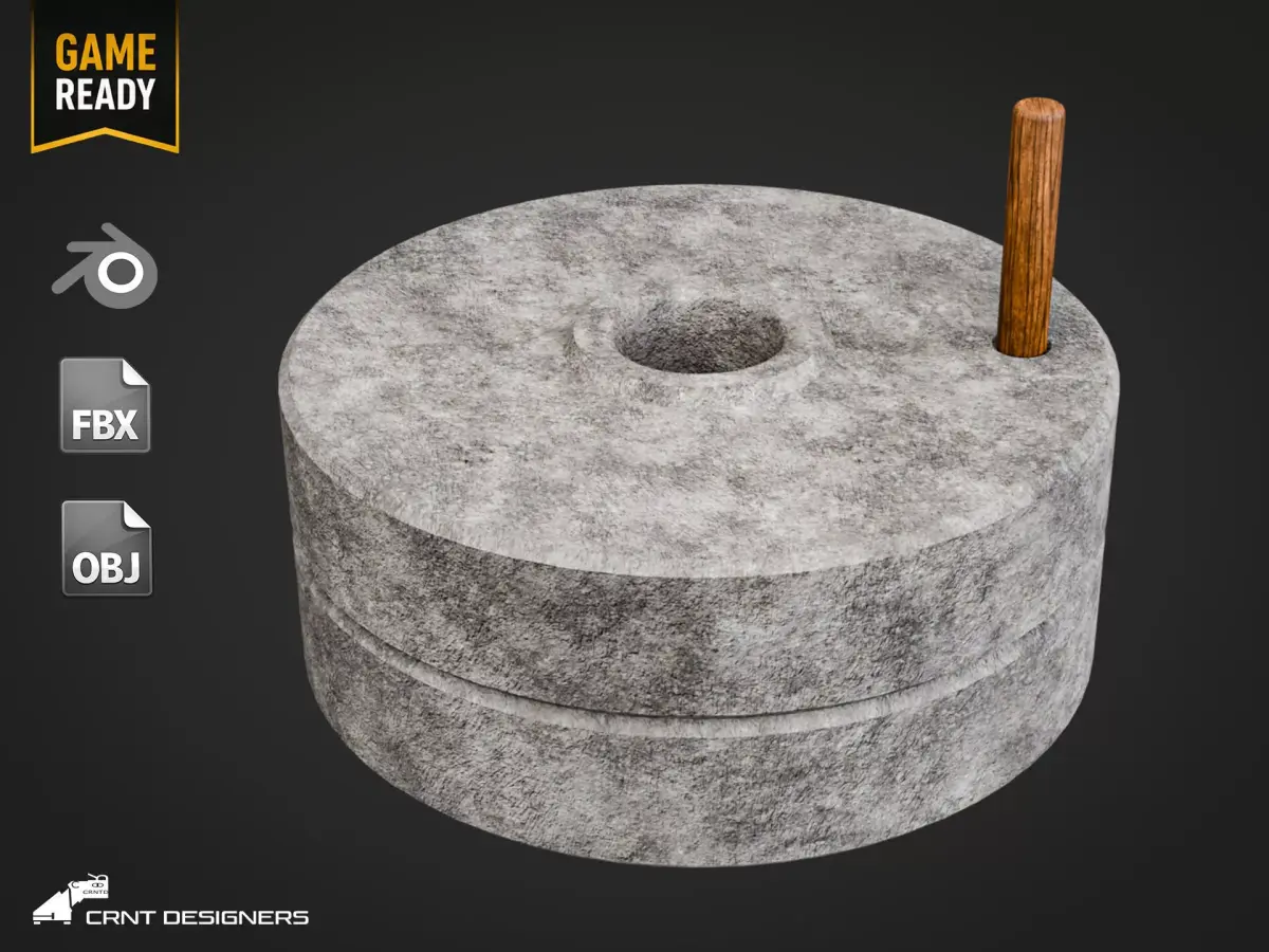 Ancient Millstone Grinder Low-poly 3D model